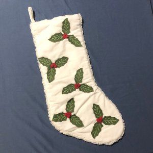 Pier 1 Soft White Oversized Stocking w Holly